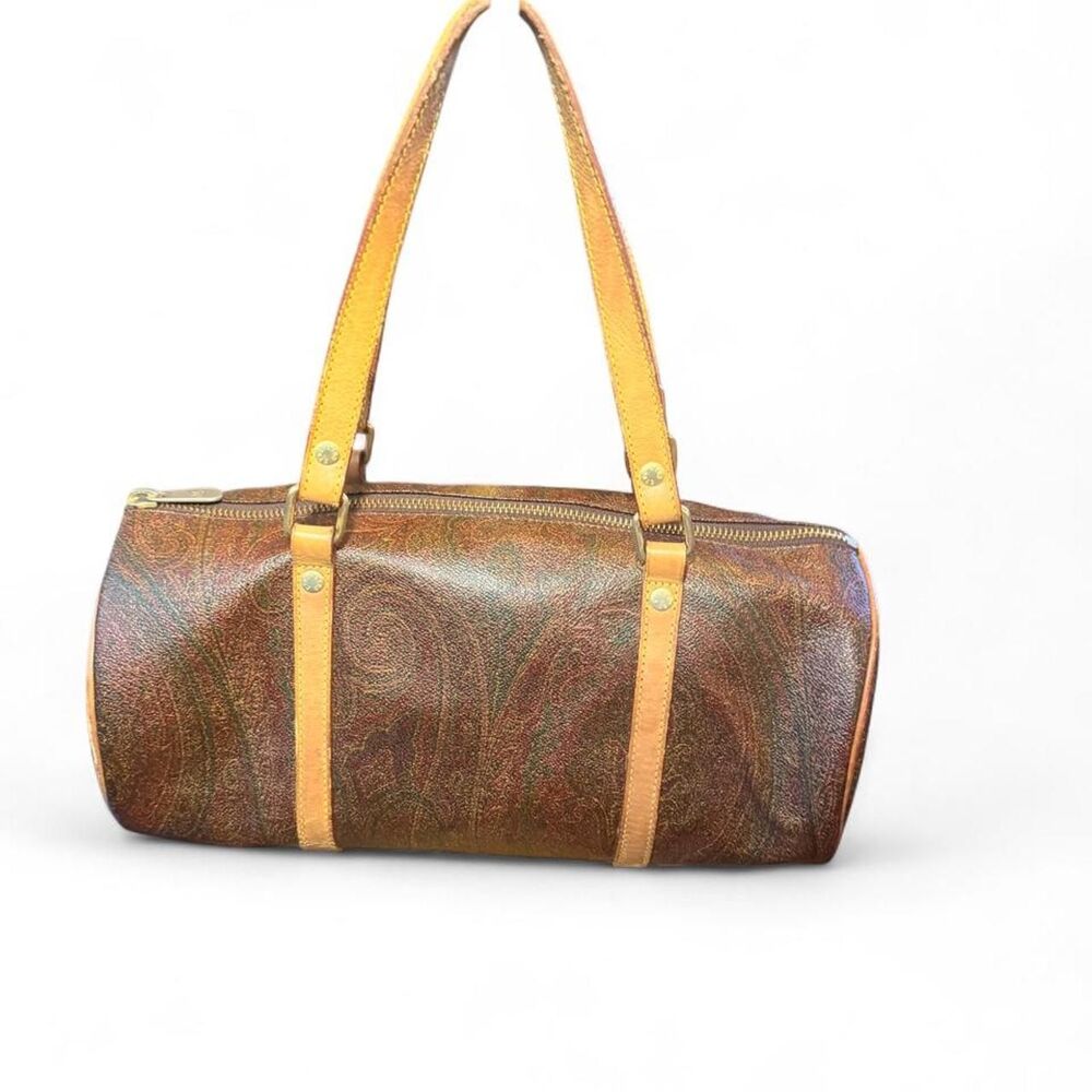 Vintage ETRO Milano Paisley Barrel Bag Leather Trim Shoulder Handbag Italy - Picture 8 of 8